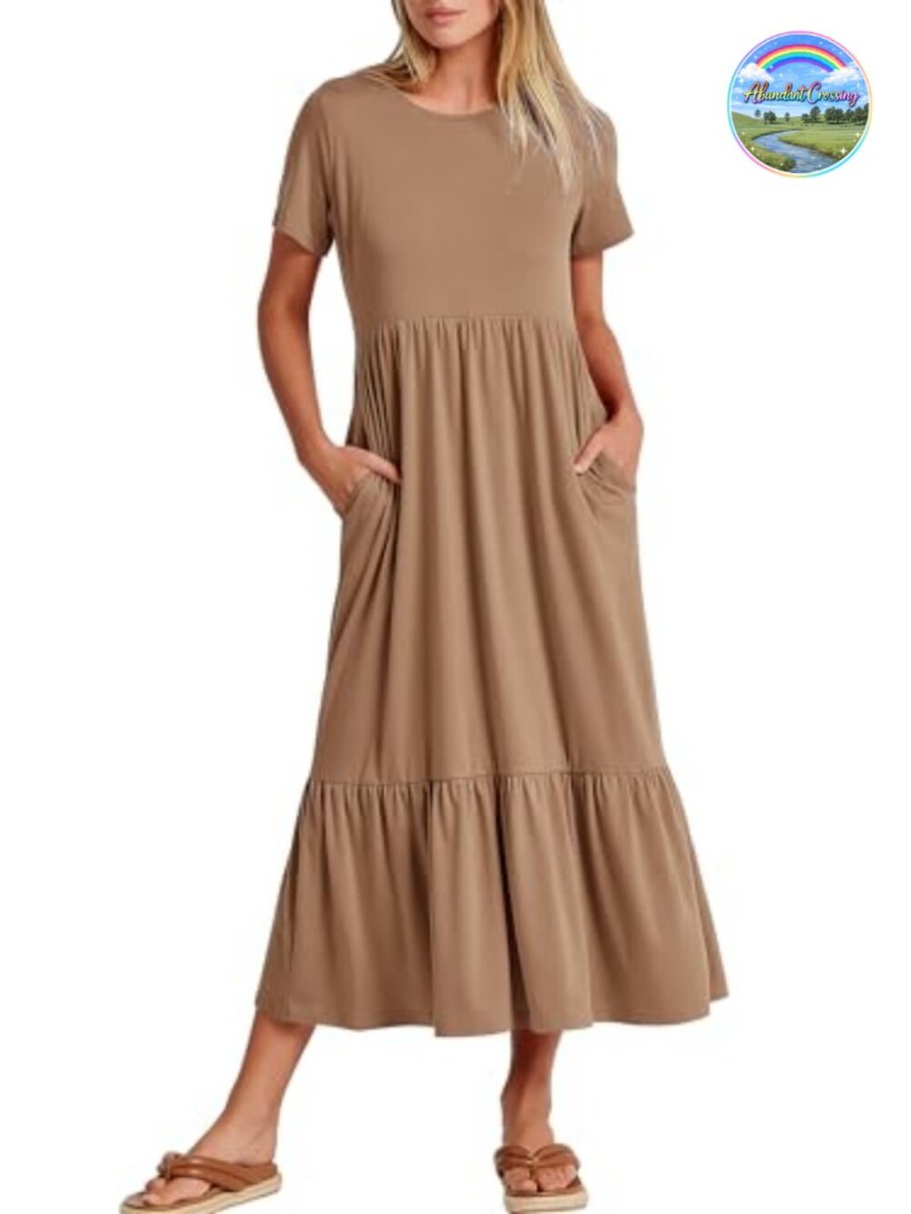 ANRABESS Women's Short Sleeve Tiered Maxi Dress with Pockets Casual